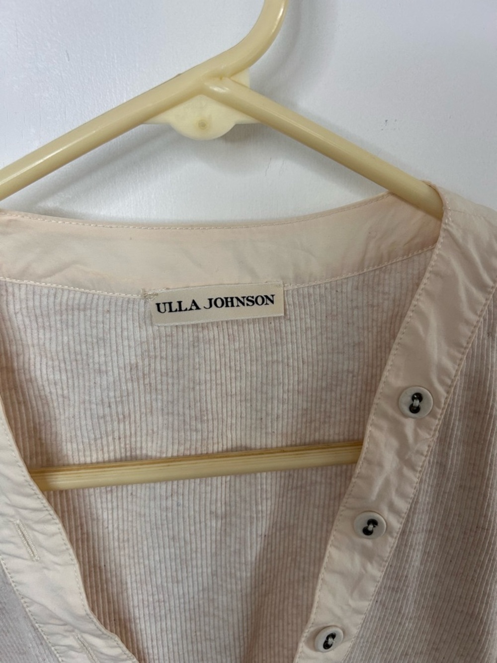 ULLA JOHNSON PIA V-NECK MELANGE RIB KNIT TOP WITH PUFF SLEEVES SIZE MEDIUM - Picture 13 of 13